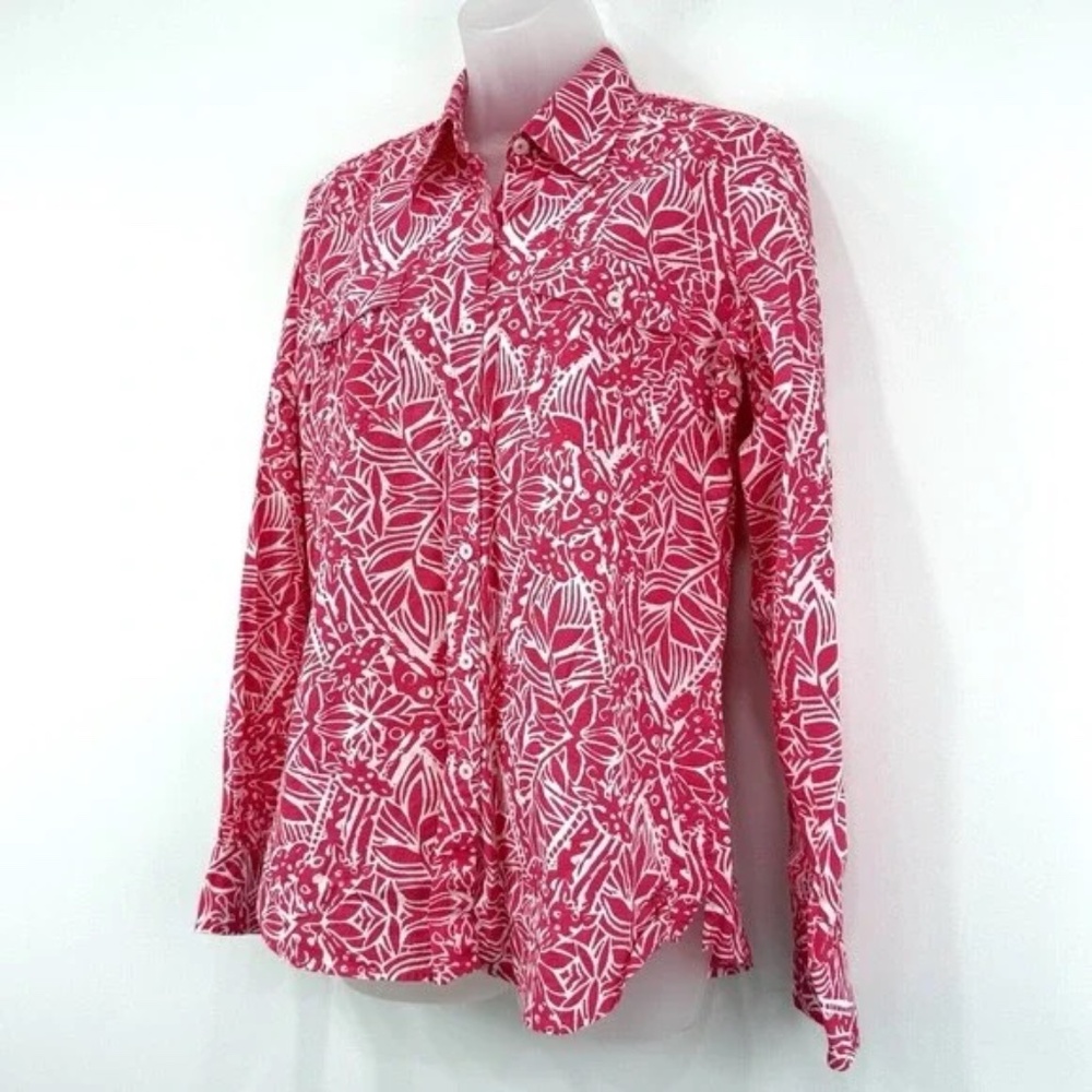 Lilly Pulitzer Top Women's M Pink/Coral Resort Roll Tab Beachy Coastal Button Up - Picture 6 of 13